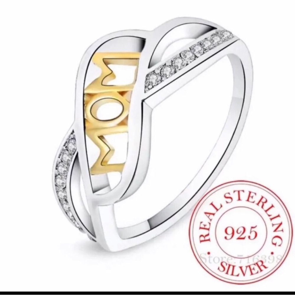 Sterling Silver Two-Tone MOM Heart Ring with CZ Accents - Gold & Silver